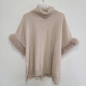 Sofia Cashmere Cashmere Fox Trim Turtleneck Tunic Sweater Size M